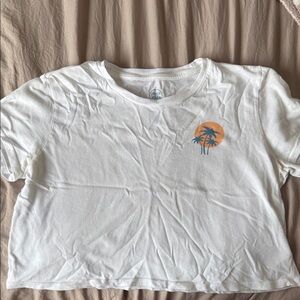 Pura Vida White Crop Top with Orange and Blue Palm Design